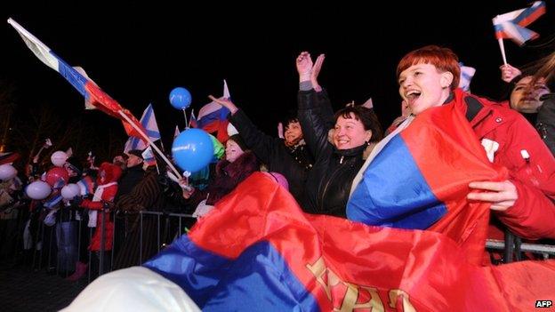 Pro-Russian Crimeans celebrate in Sevastopol after the referendum. Photo: 16 March 2014