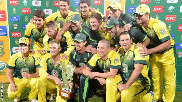 Australia with the T20 series trophy