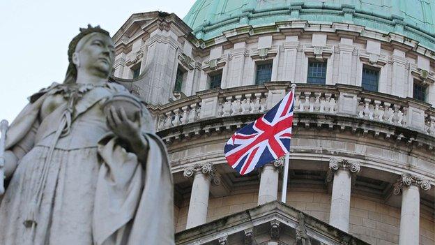 The union flag flying from Belfast City Hall