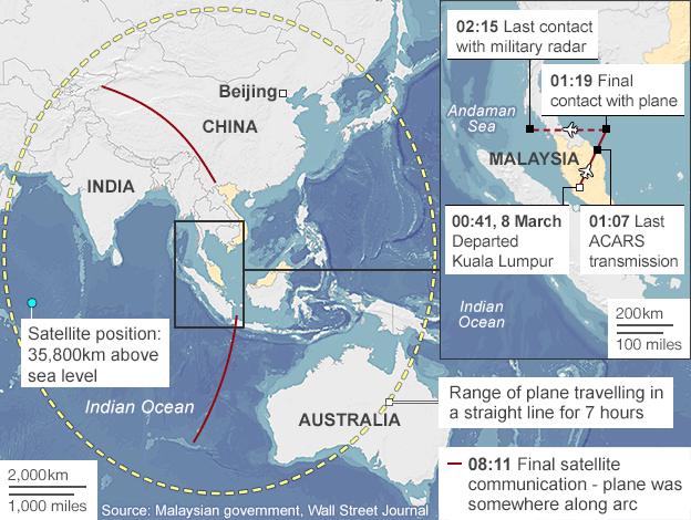 Map: Last reported position of flight MH370