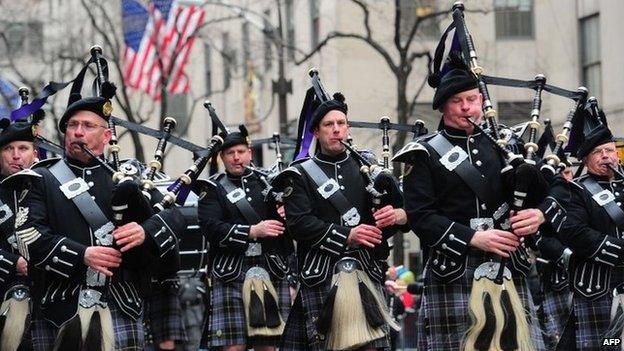 Participants march in the annual St Patrick's Day parade in New York on 17 March 2014