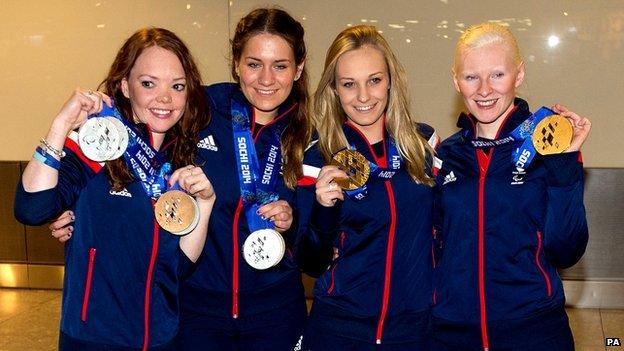 Jade Etherington and her guide Caroline Powell with Charlotte Evans and Kelly Gallagher
