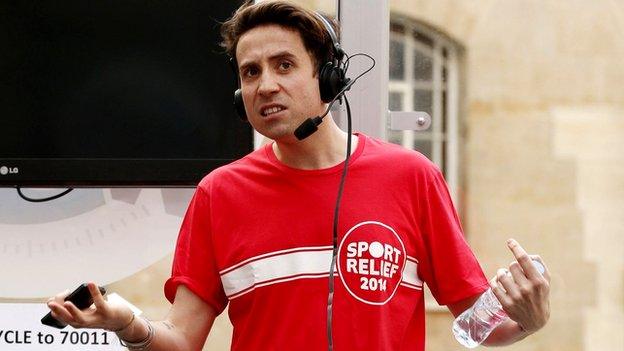 Nick Grimshaw on bike for Sport Relief