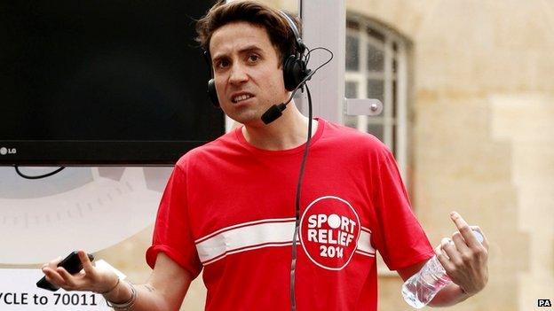 Nick Grimshaw on bike for Sport Relief