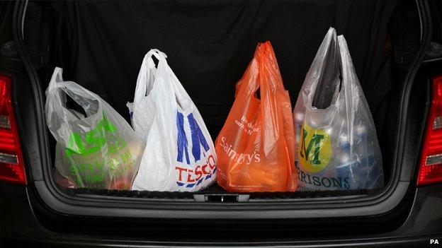 Supermarket bags in a car boot