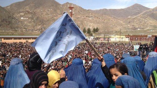 Burqua-clad women at a campaign event of Ashraf Ghani in Badakhshan