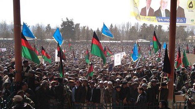 Waiting for the start of Ashraf Ghani's campaign rally in Takhar