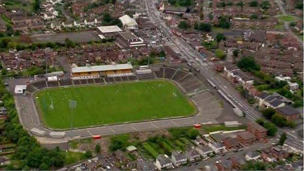 Aerial view of the existing Casement Park sports ground in west Belfast