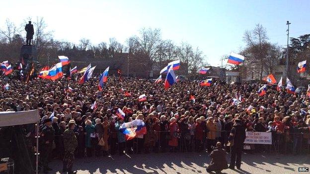 Pro-Russia supporters in Sevastopol, Russia, 18 March