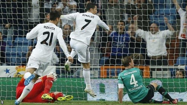 Real Madrid's Cristiano Ronaldo scores