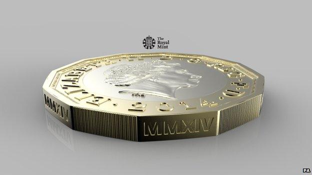 Undated handout photo issued by HM Treasury of the side of a new one pound coin announced by the government