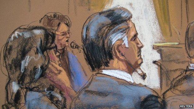 Former Guatemalan President Alfonso Portillo appears in court in New York in this 18 March, 2014 court sketch