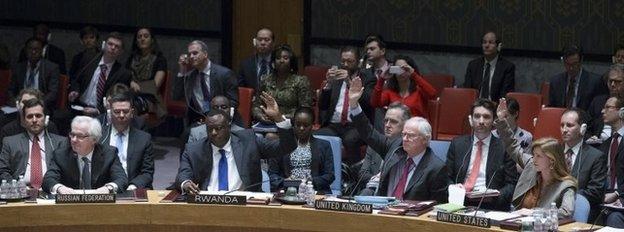 Voting at the UN on a draft resolution condemning Russia over its Crimea intervention (15 March 2014)