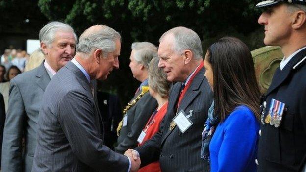 Prince Charles greeting peope in Yalding