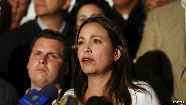 Opposition deputy Maria Corina Machado speaks during news conference in Caracas on 18 March, 2014