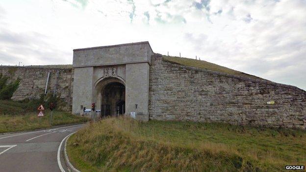 Entrance to HMP The Verne on Portland