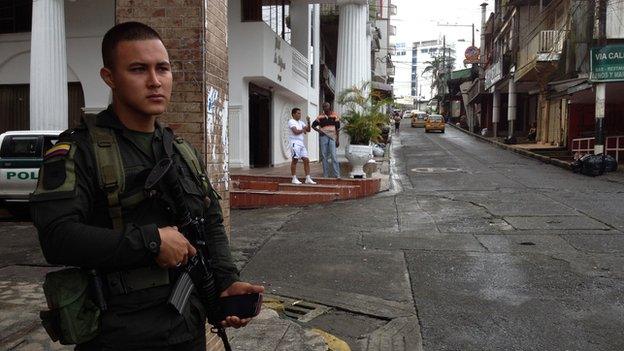 Policeman on patrol in Buenaventura