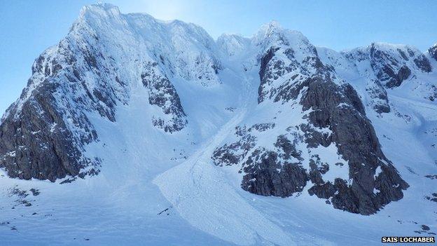 Avalanche debris in Observatory Gully on Ben Nevis