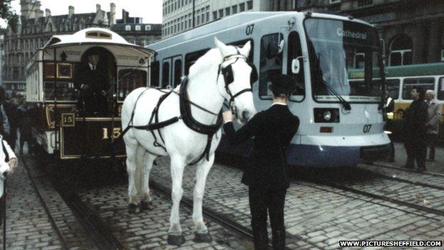 Tram and horse-drawn tram