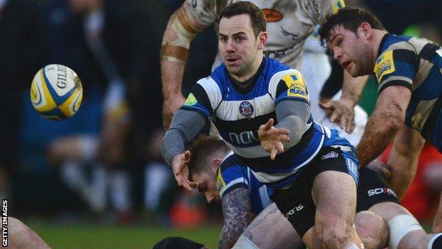 Micky Young passes the ball for Bath