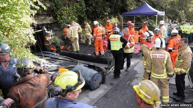 Rescuers at the mine