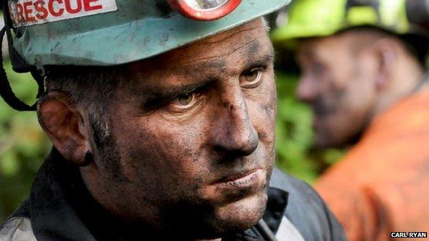 Emergency workers at the entrance to the Gleision Colliery mine shaft in the Swansea Valley. Picture: Carl Ryan