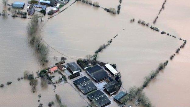 Flood water continues to cover farmland close to James Winslade"s West Yeo Farm and Newhouse Farm in Moorland on the Somerset Levels