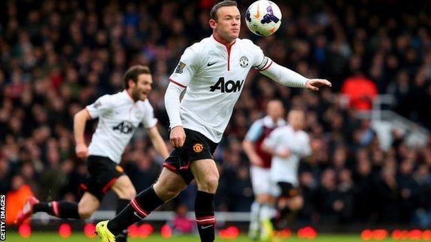 Manchester United striker Wayne Rooney scores against West Ham United