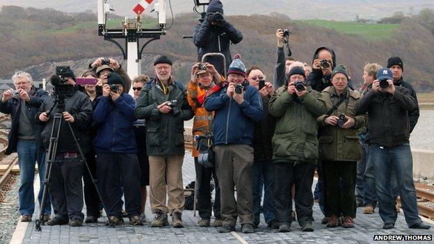 Rail enthusiasts at Porthmadog Railway Station