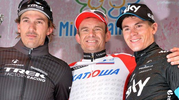 Alexander Kristoff, winner of the Milan-San Remo with Fabian Cancellara and Ben Swift