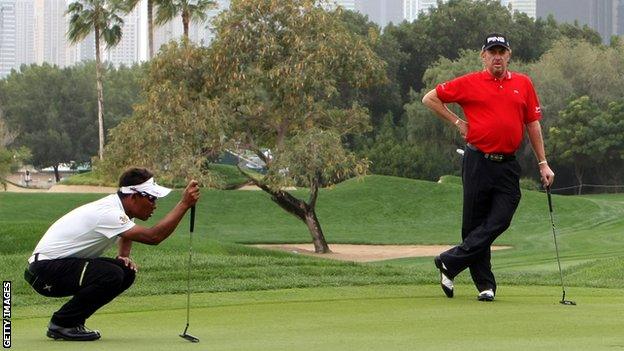 Spain's Miguel Angel Jimenez and Thailand's Thongchai Jaidee