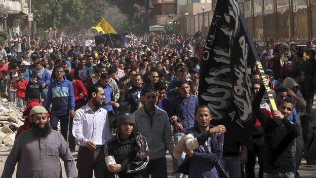 Supporters of the Muslim Brotherhood and President Mohamed Morsi at a protest in Matarya, east of Cairo