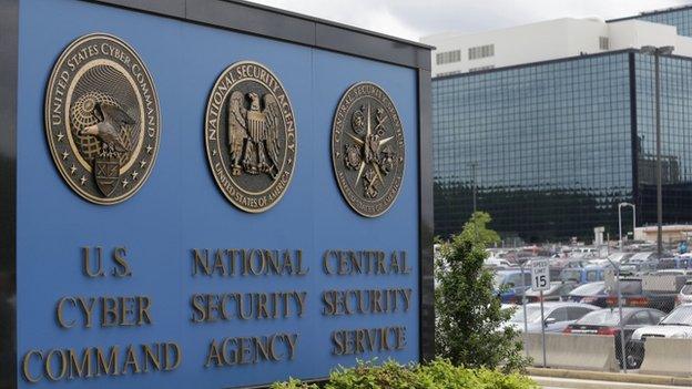 Phote taken 6 June 2013 showing a sign outside the National Security Administration (NSA) campus in Fort Meade, Md.