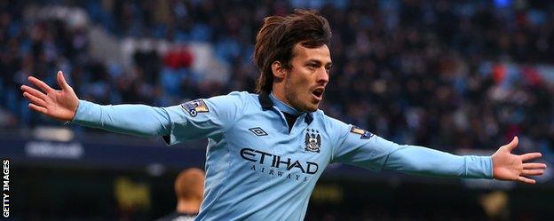 David Silva celebrates scoring