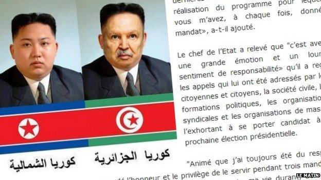 Screenshot of a doctored image of North Korean leader Kim Jong-un and Algerian leader Abdelaziz Bouteflika