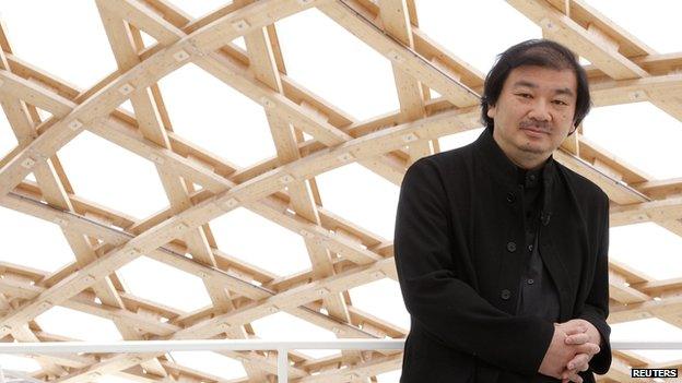 Japanese architect Shigeru Ban posing during a visit of the Centre Pompidou-Metz museum