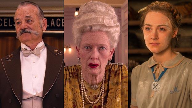 Bill Murray, Tilda Swinton and Saoirse Ronan as they appear in The Grand Budapest Hotel