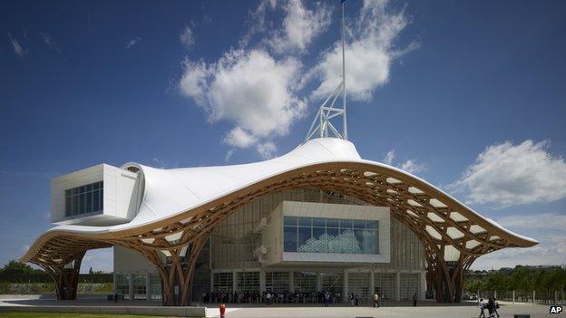 The exterior of the Centre Pompidou-Metz, a contemporary art museum in Metz, France, designed by architect Shigeru Ban