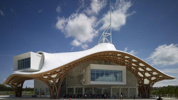 The exterior of the Centre Pompidou-Metz, a contemporary art museum in Metz, France, designed by architect Shigeru Ban