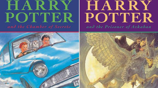 Book covers by Cliff Wright for Harry Potter and the Chamber of Secrets and Harry Potter and the Prisoner of Azkaban