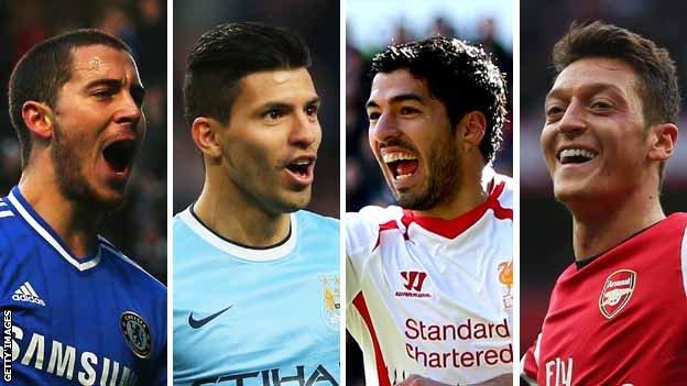 Eden Hazard, Sergio Aguero, Luis Suarez, Mesut Ozil