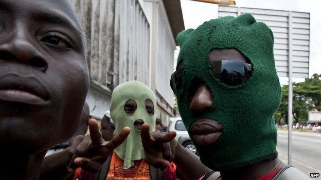 Militant supporters of Laurent Gbagbo in Abidjan, Ivory Coast, on 26 March 2011