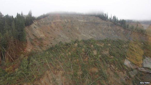 An aerial view of the mudslide taken 23 March