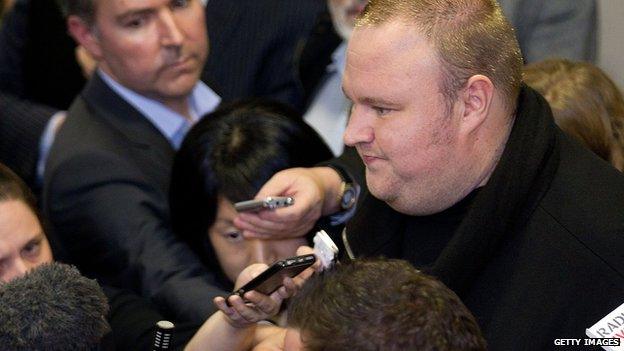 Kim Dotcom interviewed by reporters