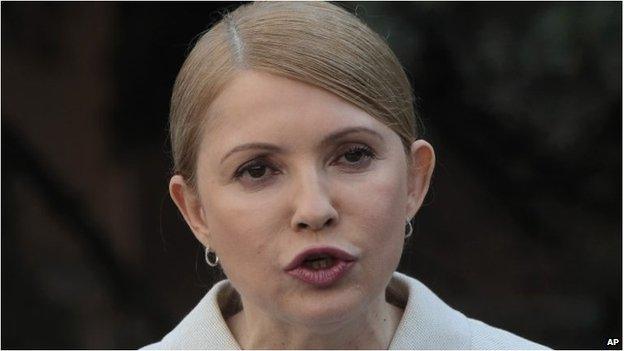 Former Ukrainian Prime Minister Yulia Tymoshenko at a press conference in Kiev on 27 March