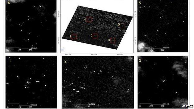 Satellite image showing debris in the southern Indian Ocean