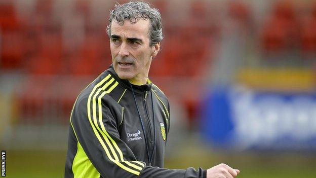 Jim McGuinness watches his team's defeat against Down last time out