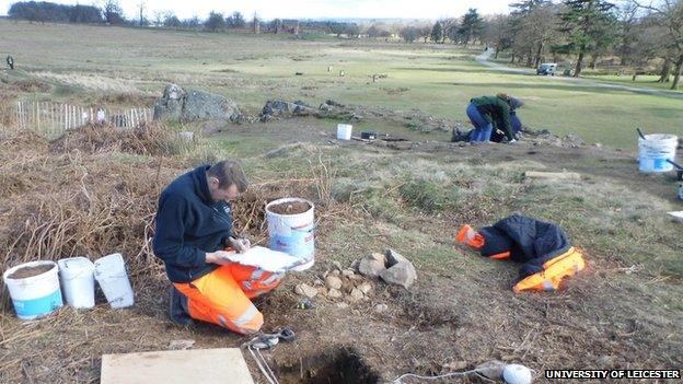 Excavation of test pits at the Creswellian site overlooking the Lin floodplain and Bradgate House