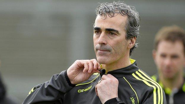 Jim McGuinness watches his team's defeat against Down last time out