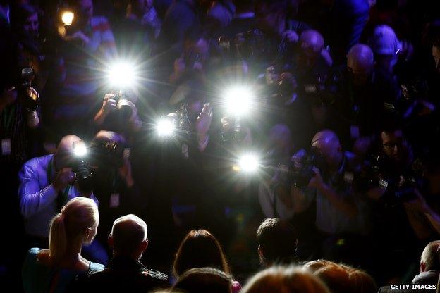 Celebrities in the glare of flashlight photography